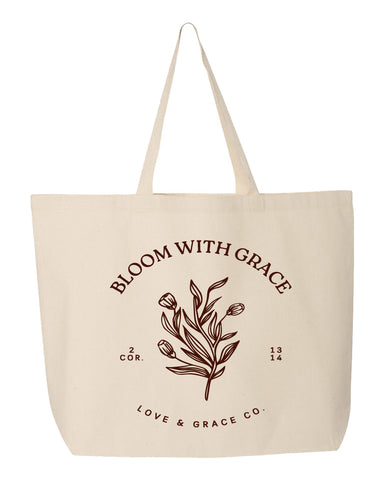 BLOOM WITH GRACE NATURAL TOTE BAG