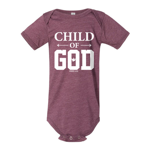 CHILD OF GOD - HEATHER MAROON BABY ONESIE